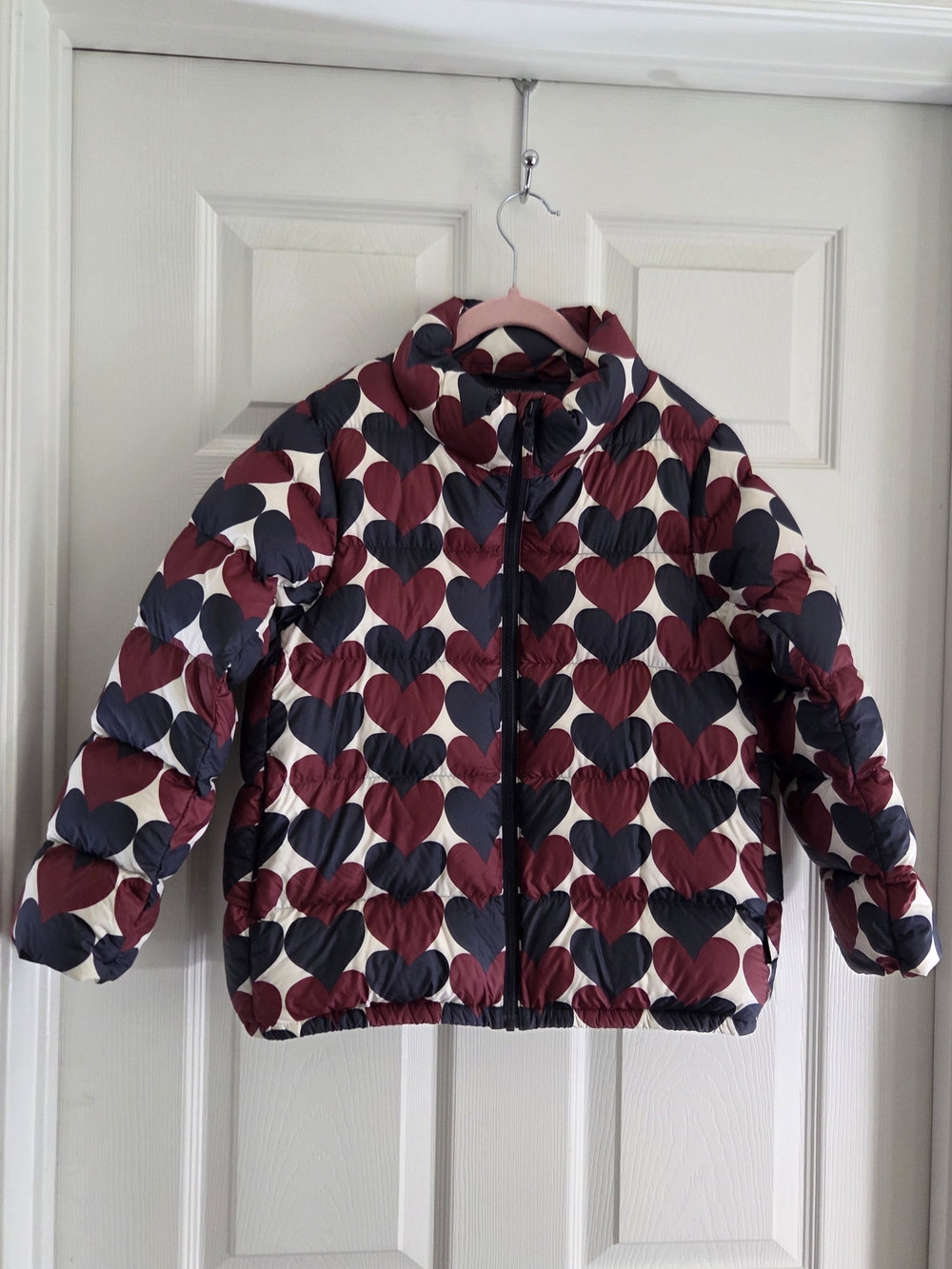 Uniqlo Kids Heart-Print Puffer Jacket - Cream, Burgundy & Navy